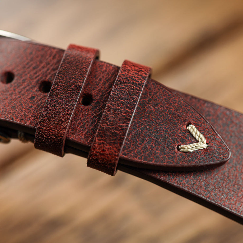 Dây đeo đồng hồ da Crazy Horse V-Stitch - Crazy Horse Bordeaux