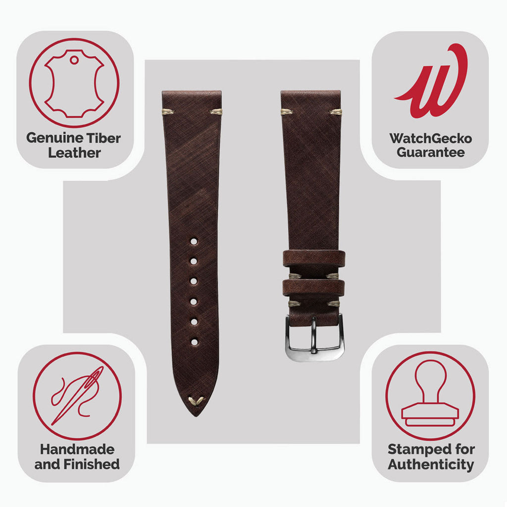 Dây đeo đồng hồ bằng da thật khâu kiểu cổ điển Cortez - Màu Mocha