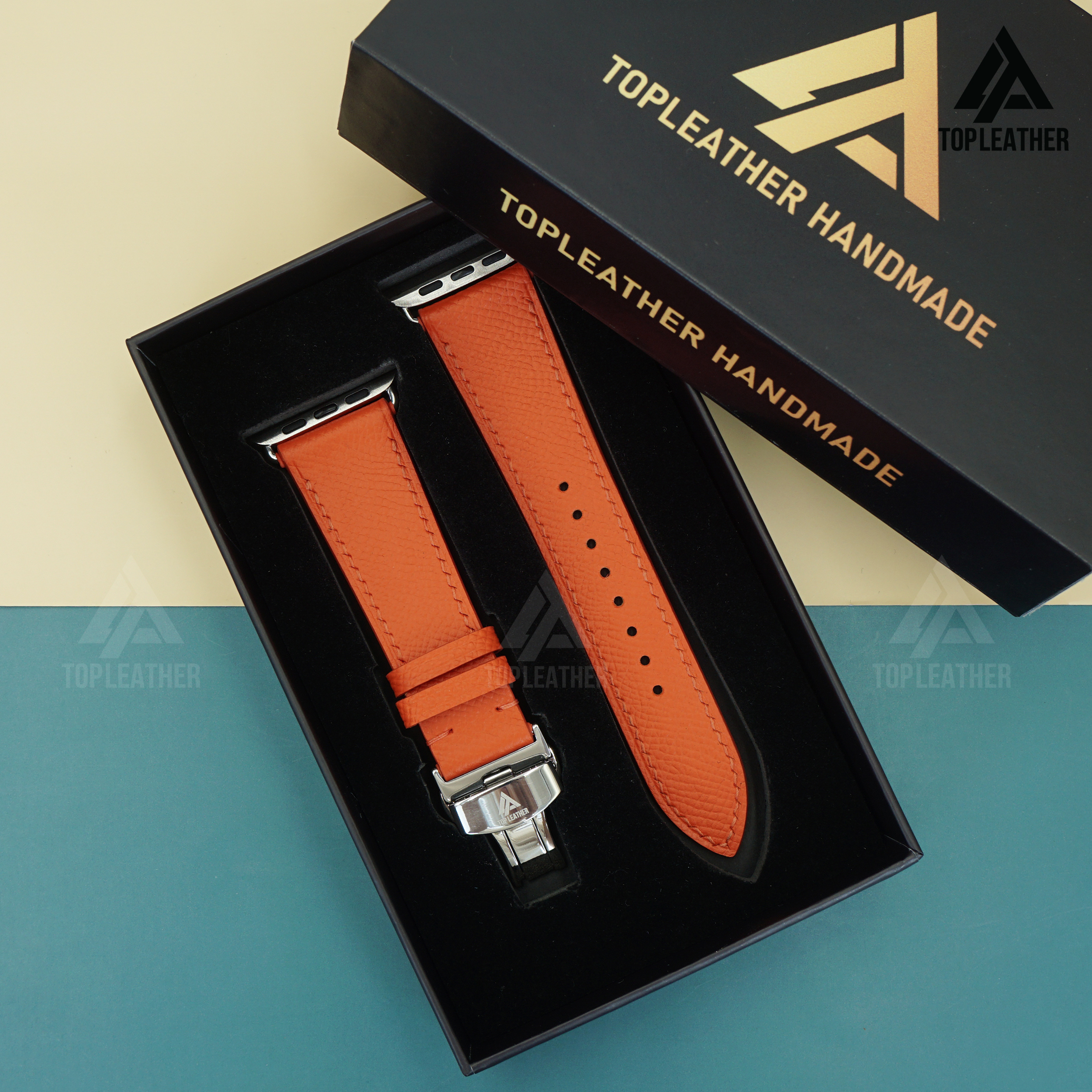 Dây đeo đồng hồ bằng da Epsom cho Apple Watch, Samsung Galaxy Watch, đồng hồ cơ - Màu cam EP2203 