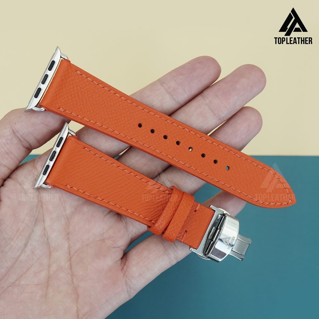 Dây đeo đồng hồ bằng da Epsom cho Apple Watch, Samsung Galaxy Watch, đồng hồ cơ - Màu cam EP2203 