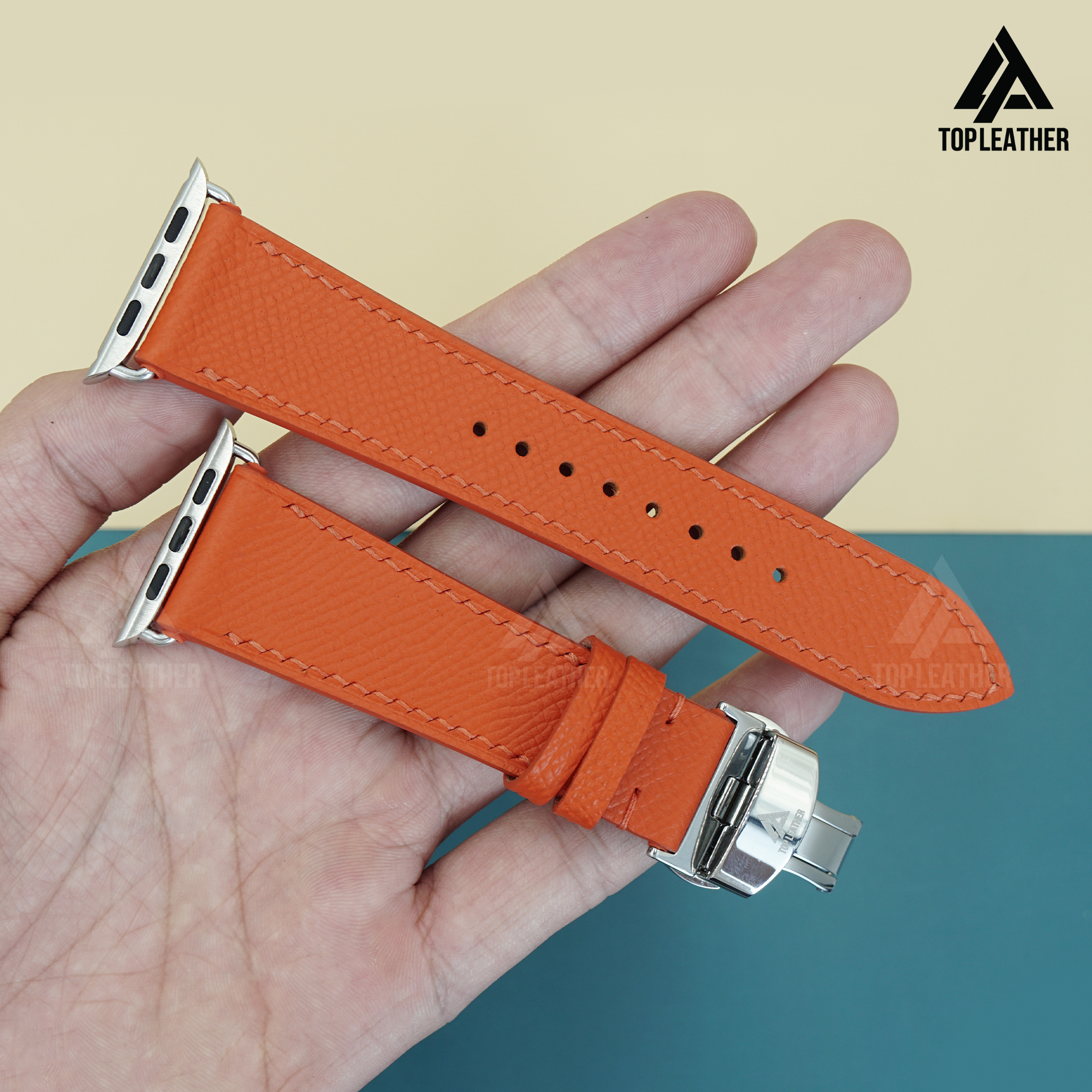 Dây đeo đồng hồ bằng da Epsom cho Apple Watch, Samsung Galaxy Watch, đồng hồ cơ - Màu cam EP2203 