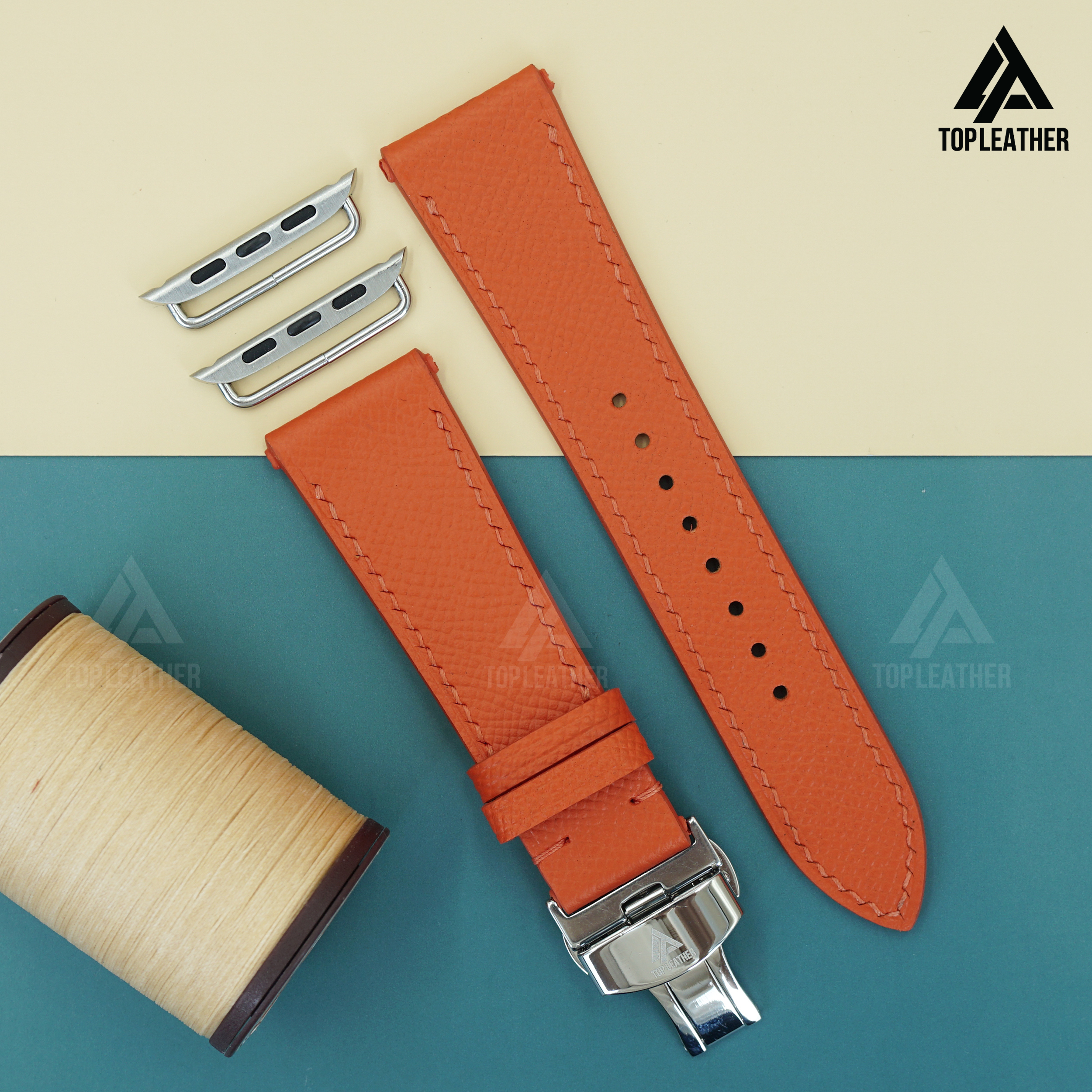 Dây đeo đồng hồ bằng da Epsom cho Apple Watch, Samsung Galaxy Watch, đồng hồ cơ - Màu cam EP2203 