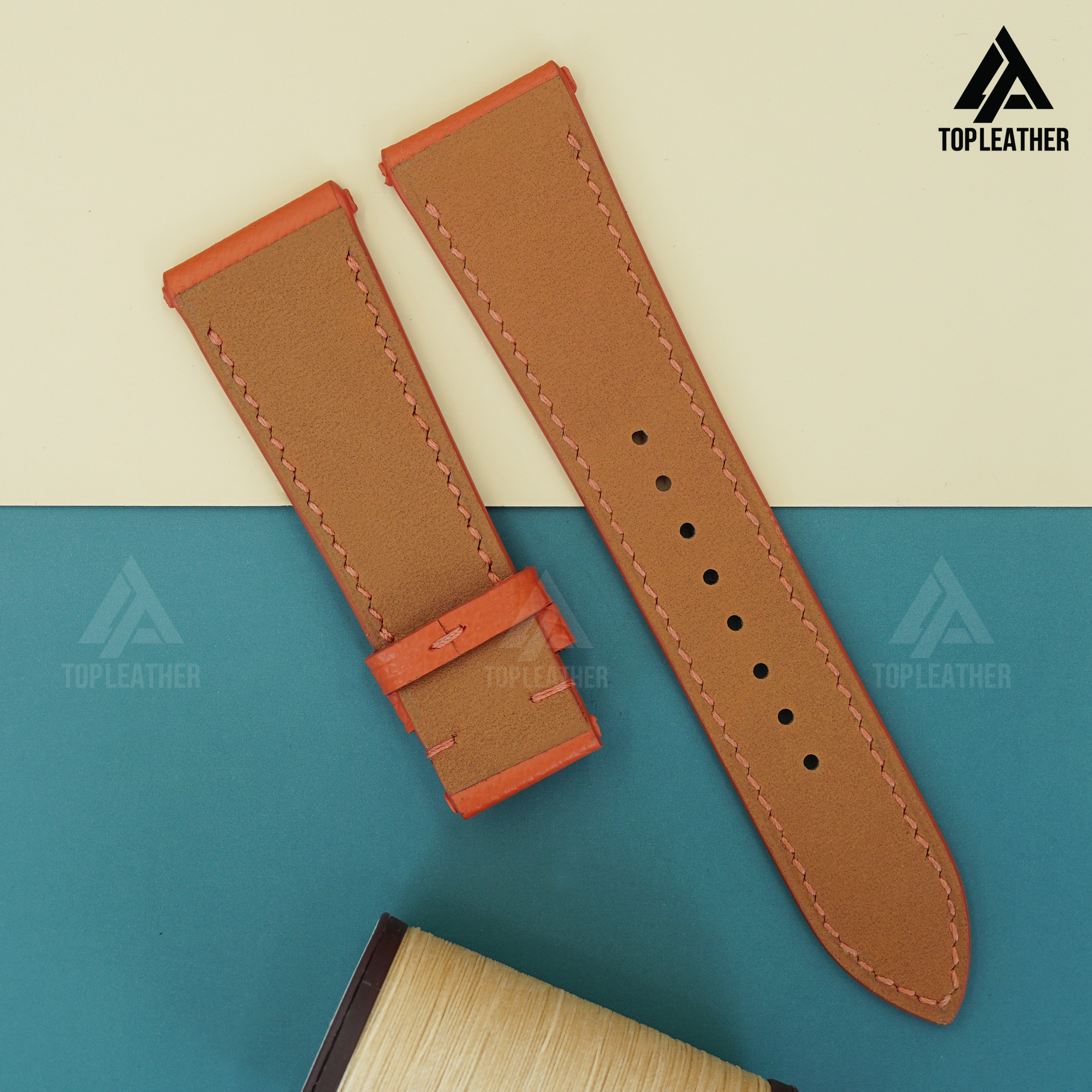 Dây đeo đồng hồ bằng da Epsom cho Apple Watch, Samsung Galaxy Watch, đồng hồ cơ - Màu cam EP2203 