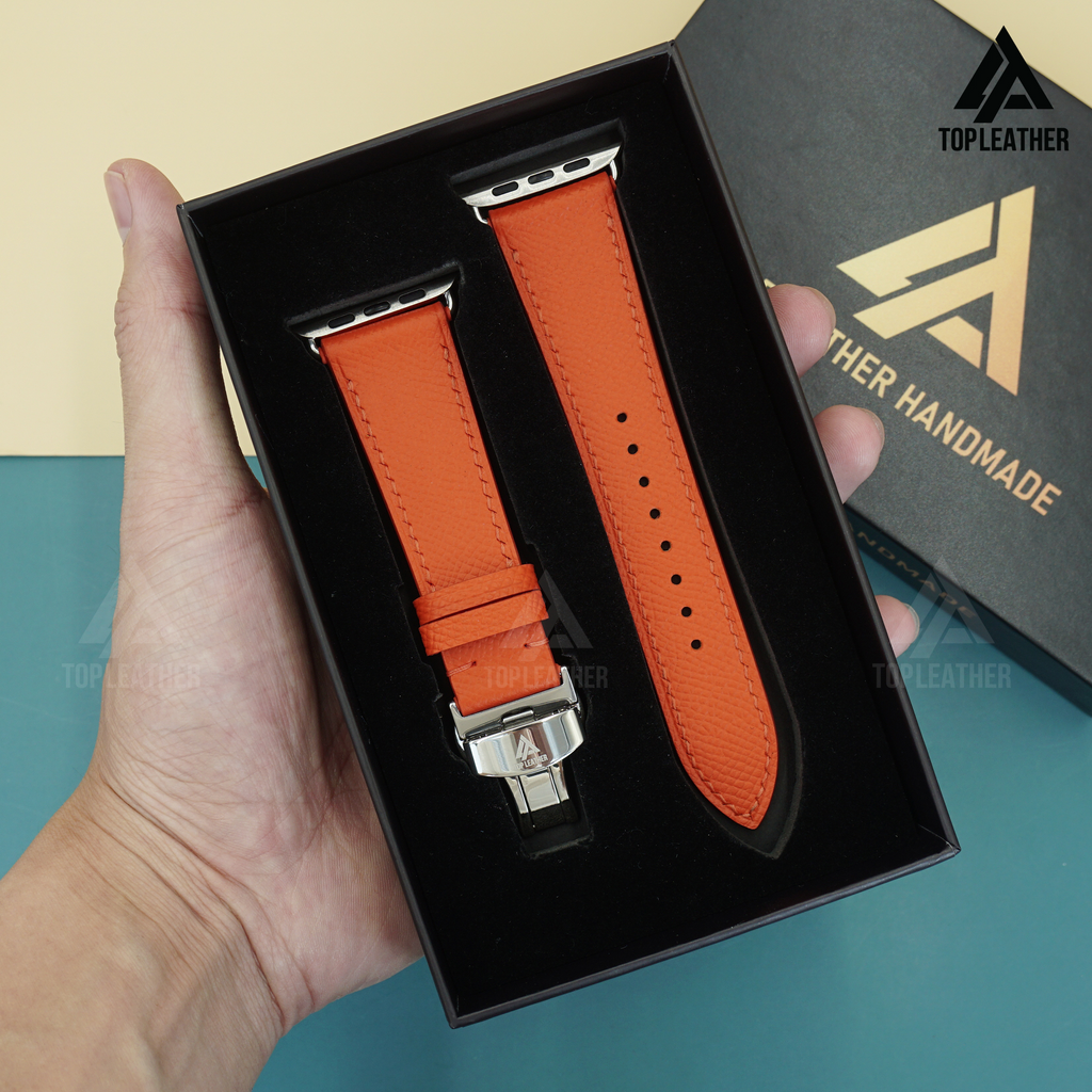 Dây đeo đồng hồ bằng da Epsom cho Apple Watch, Samsung Galaxy Watch, đồng hồ cơ - Màu cam EP2203 
