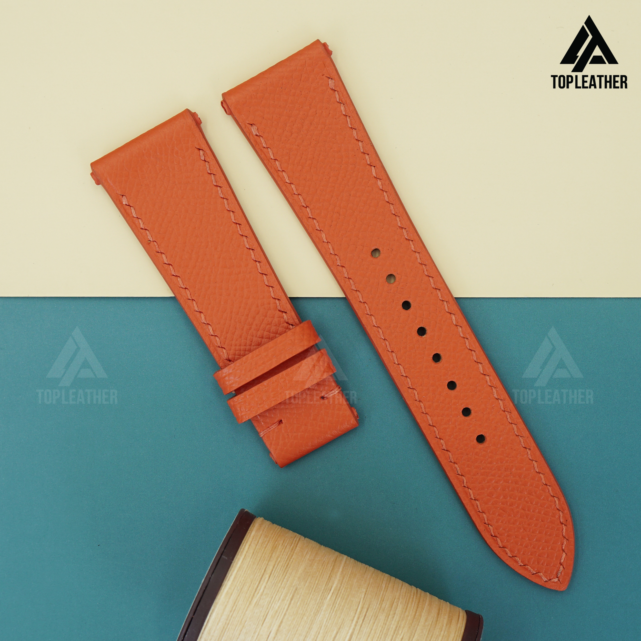 Dây đeo đồng hồ bằng da Epsom cho Apple Watch, Samsung Galaxy Watch, đồng hồ cơ - Màu cam EP2203 