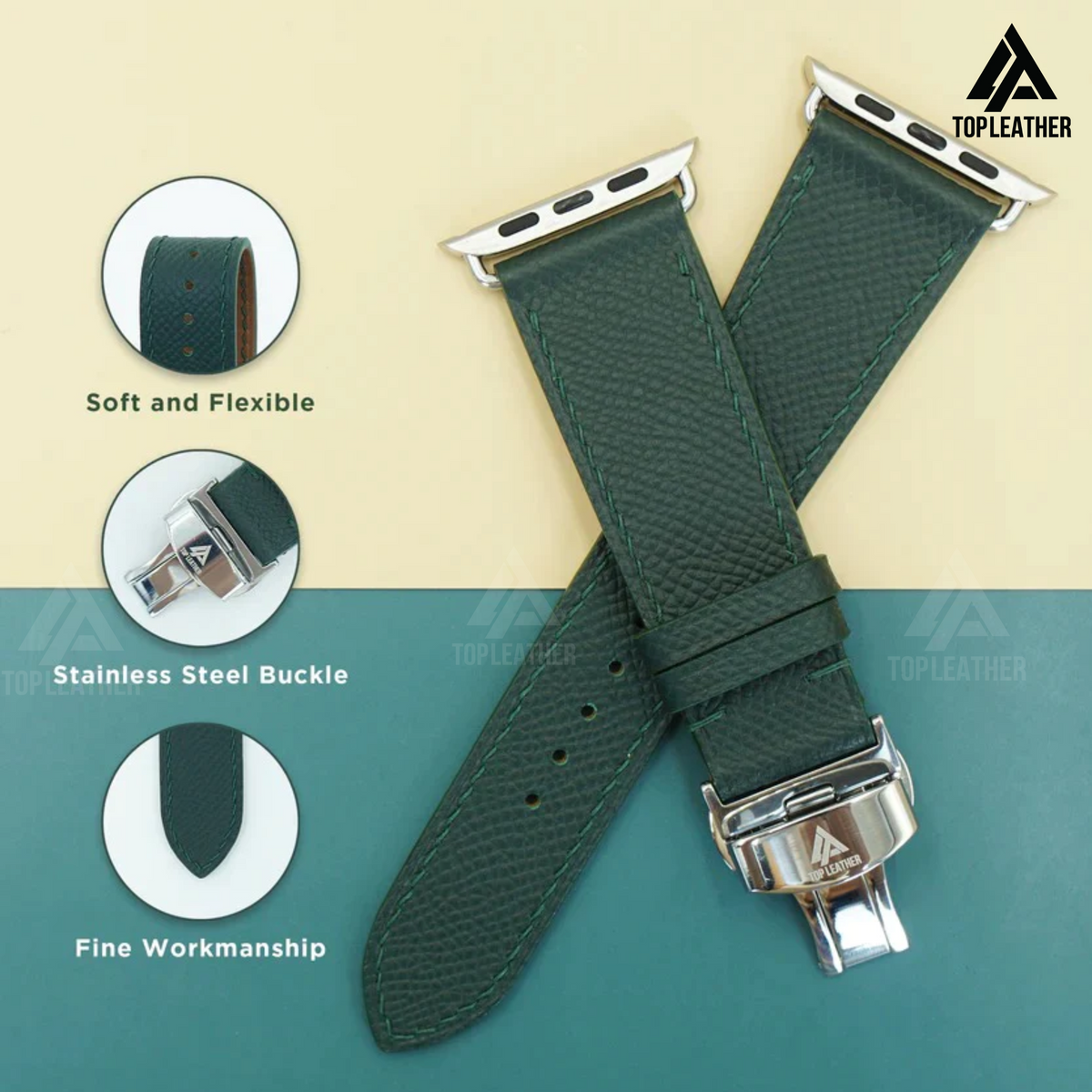 Dây đeo đồng hồ bằng da Epsom dành cho đồng hồ cơ - Màu xanh rêu EP2212 