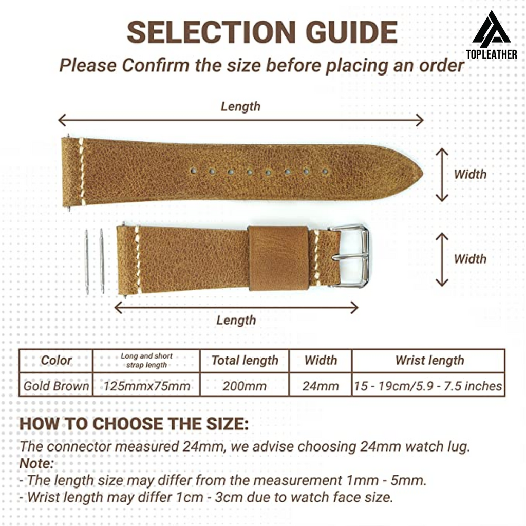 Dây đeo đồng hồ bằng da sáp Topleather - Màu nâu cà phê 