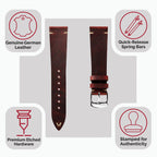 Dây đeo đồng hồ da Crazy Horse V-Stitch - Crazy Horse Bordeaux