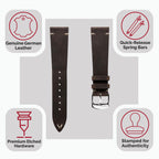 Dây đeo đồng hồ da Crazy Horse V-Stitch - Màu nâu đậm Crazy Horse