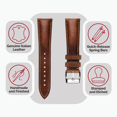 Dây đeo đồng hồ bằng da thật cao cấp nguyên bản, kiểu dáng cổ điển - Màu nâu đỏ.