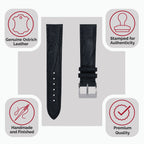 Vòng tay pour montre en cuir fait main avec jambe d'autruche Durbuy - Bleu mat