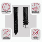Bracelet de montre en cuir fait main avec jambe d'autruche Durbuy en noir rực rỡ