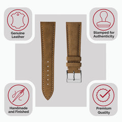 Dây đeo đồng hồ Laverton bằng Alcantara có đệm, làm thủ công - Màu Cognac