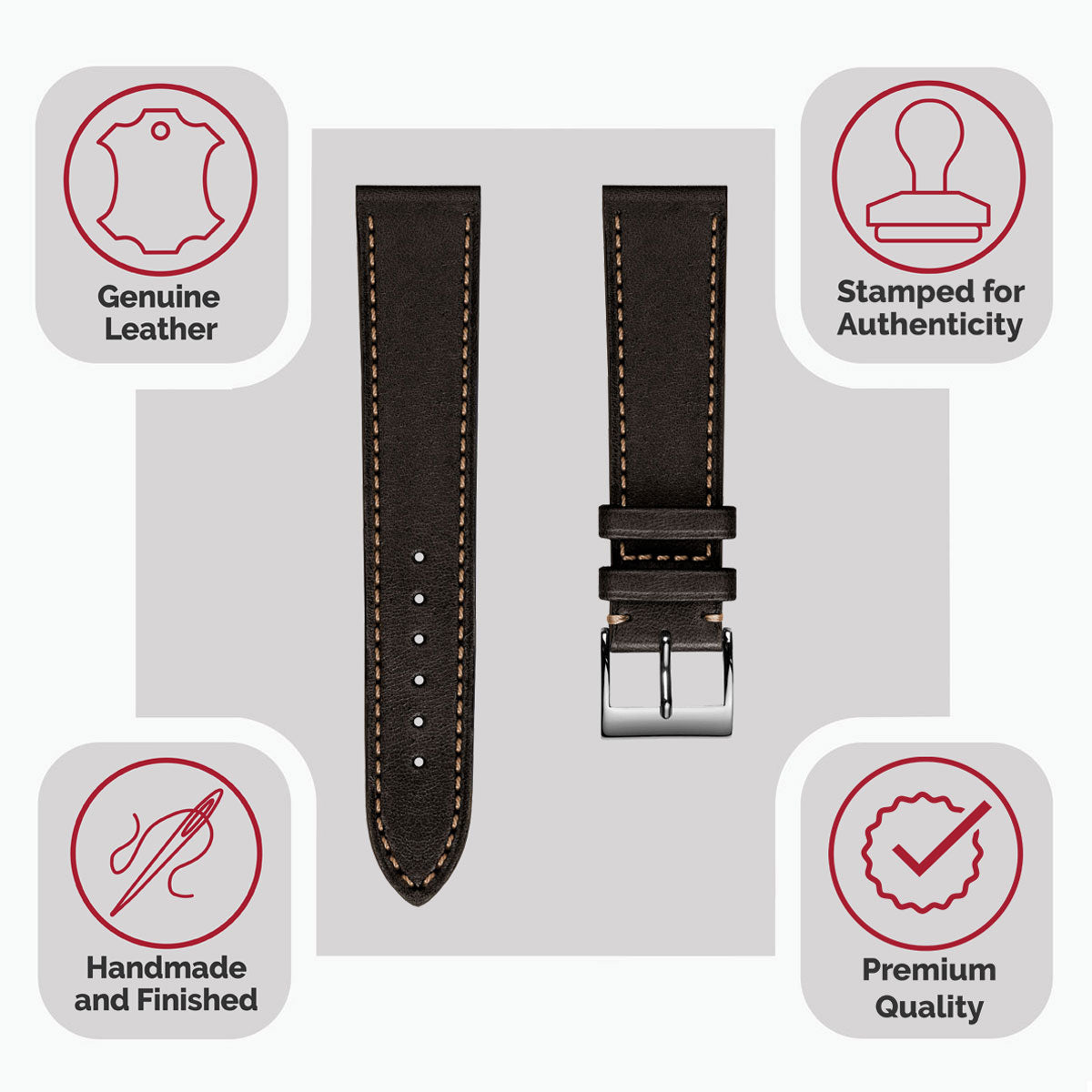 Dây đeo đồng hồ bằng da ngựa thủ công Leuven Cavallo Flat - Màu nâu sô cô la