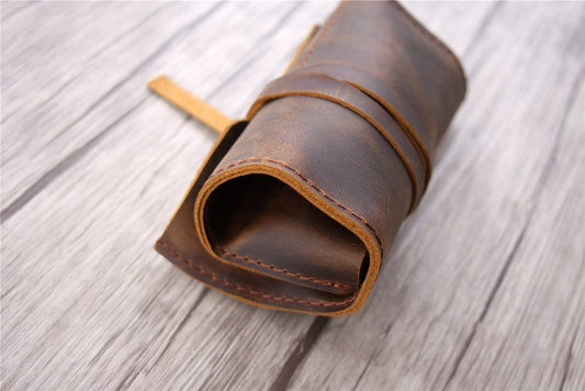 Túi đựng bút chì bằng da thủ công, hộp đựng dụng cụ dạng cuộn
