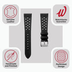 WatchGecko Missouri élégant en cuir perforé noir - Bracelet de montre sophistiqué