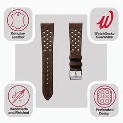 Lav Strap và Cuir Perforé Missouri de WatchGecko - Marron Foncé Élégant