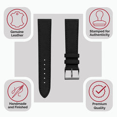 Foulard à semelle Plate en nubuck et cuir fait main - Bracelet de montre noir