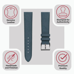 Vòng tay Montre en Cuir Nubuck Plat Mozet Fait Main - Bleu Jean