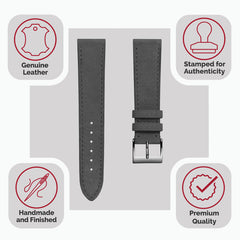 Dây đeo đồng hồ bằng da nubuck phẳng, làm thủ công hiệu Mozet - Màu xám