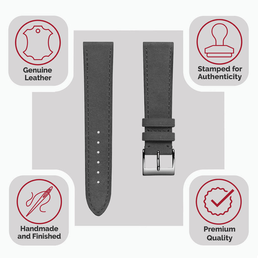 Vòng tay de Montre en Cuir Nubuck Plat Mozet Fait Main - Gris Élégant