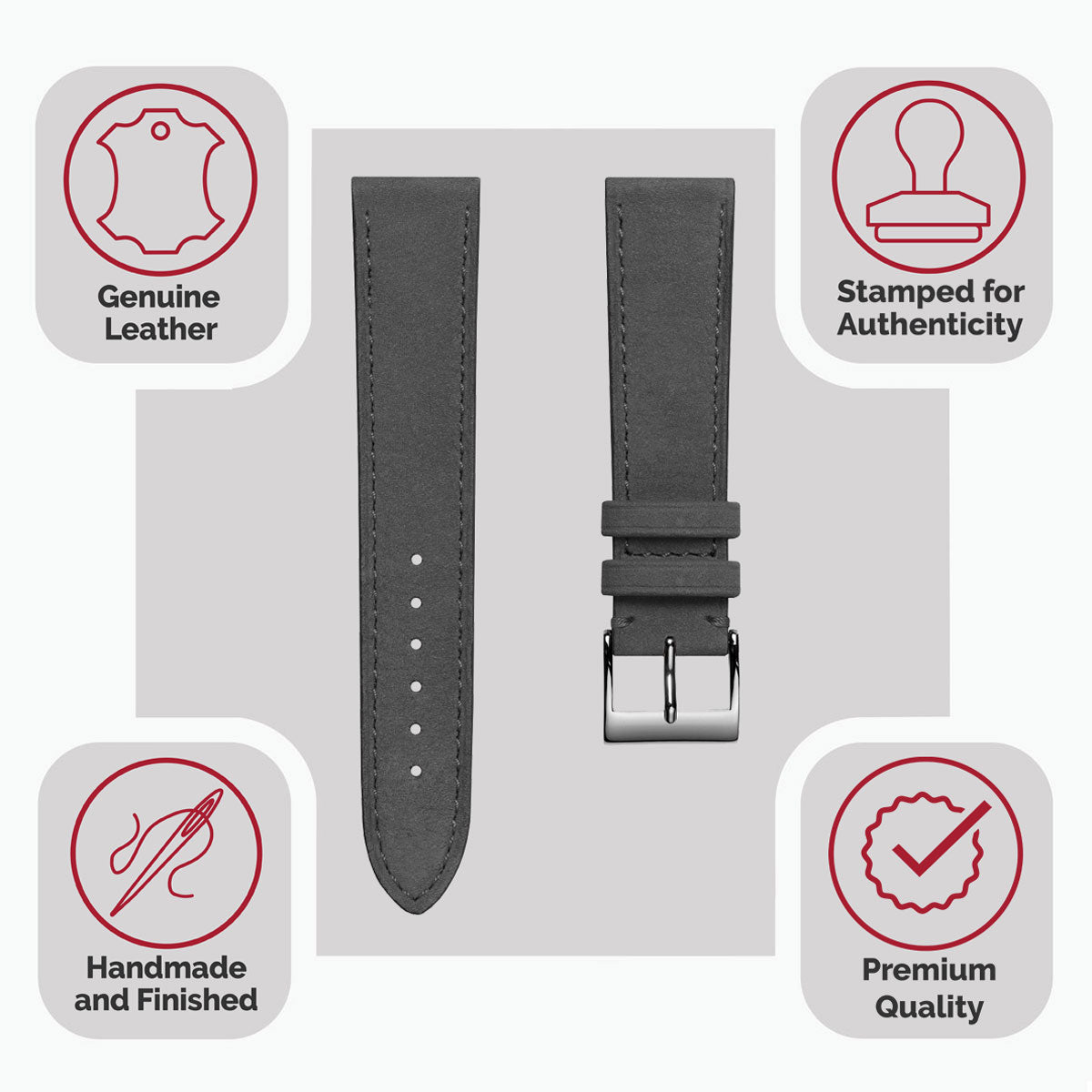 Dây đồng hồ – da nubuck – Xám – thủ công