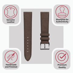 Dây đeo đồng hồ da nubuck phẳng thủ công Mozet - Màu nâu xám