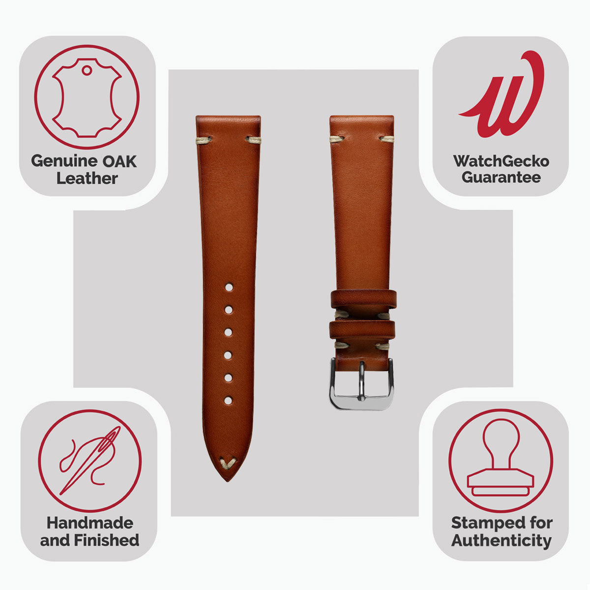 Dây đeo đồng hồ WatchGecko Oakley V-Stitch vẽ tay - Màu Cognac