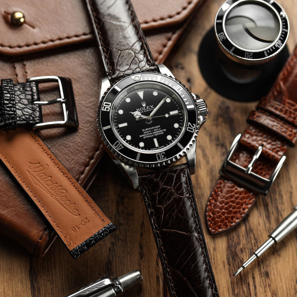Bracelet pour montre en cuir fait main avec jambe d'autruche Durbuy - Cognac brillant élégance