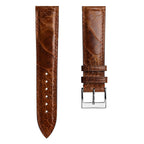 Bracelet pour montre en cuir fait main avec jambe d'autruche Durbuy - Cognac brillant élégance