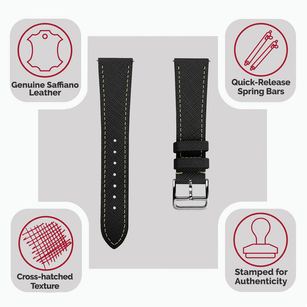 Vòng tay montre và cuir Saffiano Brixham Noir Élégant