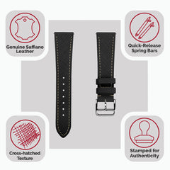 Vòng tay montre và cuir Saffiano Brixham Noir Élégant