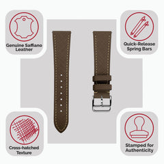 Vòng tay pour montre en cuir saffiano Brixham marron élégante et bền