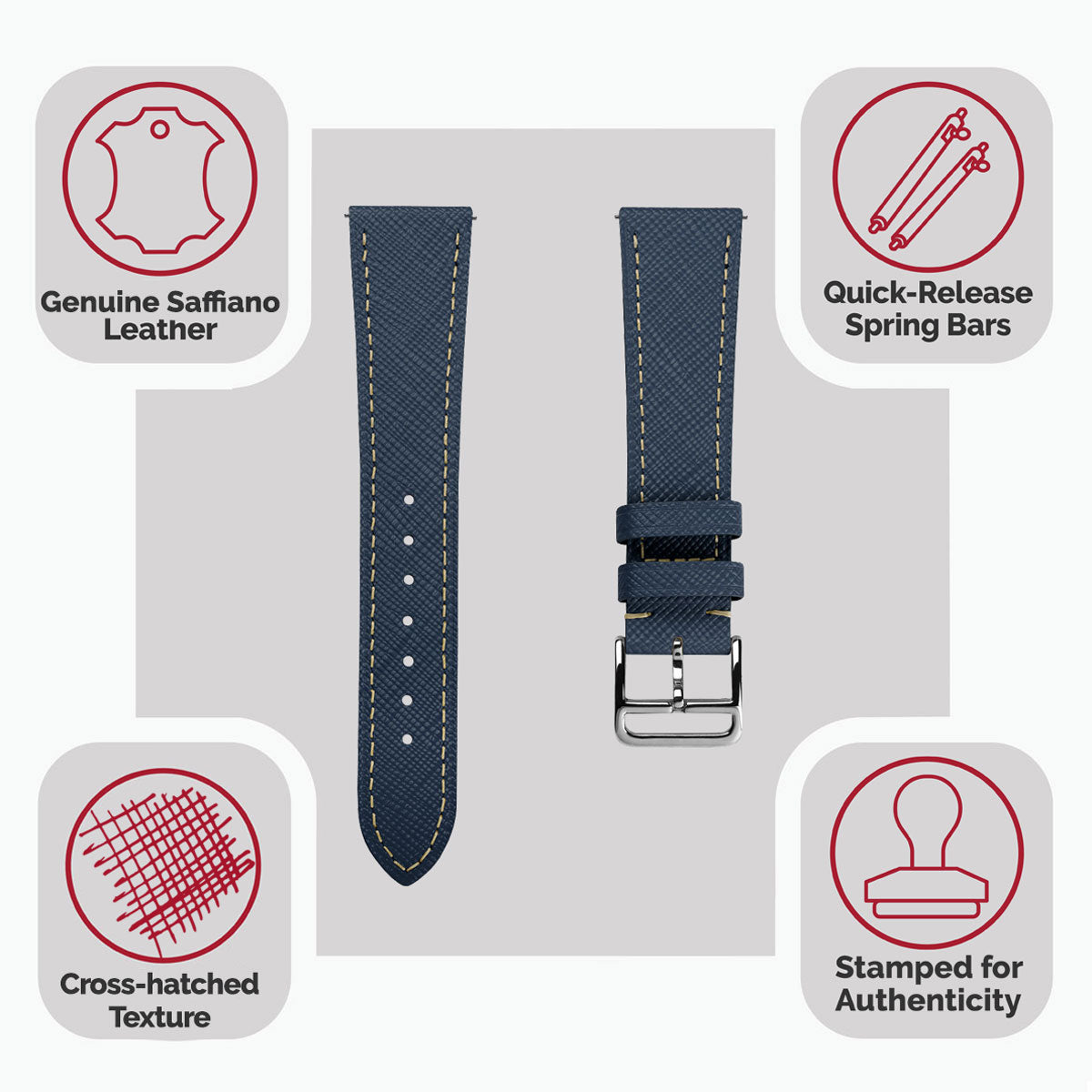 Dây đồng hồ – da Saffiano – Xanh navy