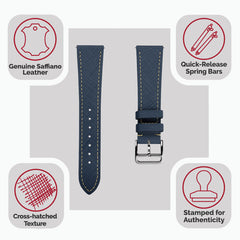 Dây đồng hồ – da Saffiano – Xanh navy