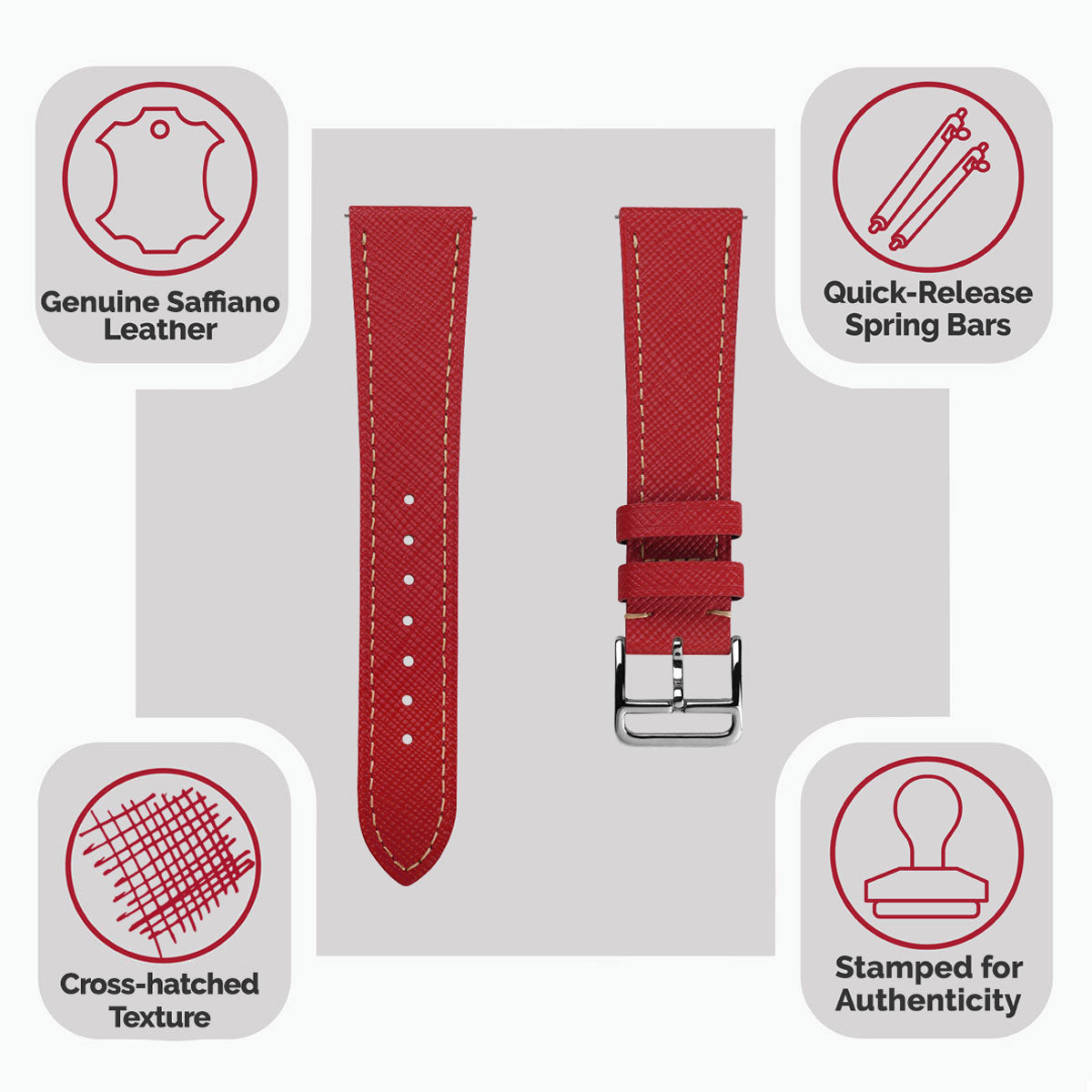 Vòng tay de montre và cuir saffiano rouge Brixham cho một phong cách thanh lịch và tinh tế