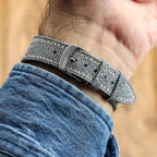 Dây đeo đồng hồ Arbour khâu tay bằng vải denim và da thật – Thiết kế màu xám thanh lịch