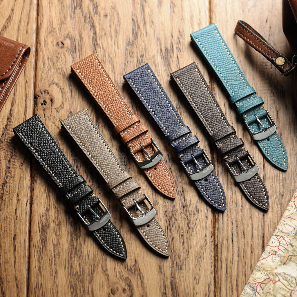 Dây đeo đồng hồ bằng da Epsom có ​​vân, khâu tay hiệu Hanley - Màu xanh đậm