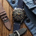 Arbor V-Stitch Denim Design Echtes Leder Uhrenarmband - Marineblau