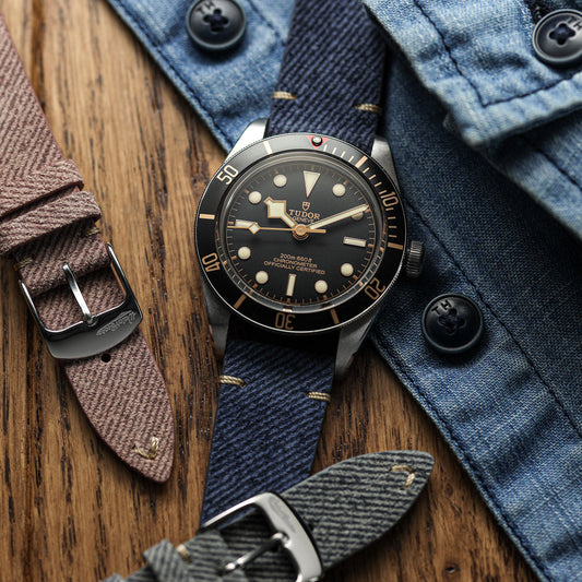 Arbor V-Stitch Denim Design Echtes Leder Uhrenarmband - Marineblau