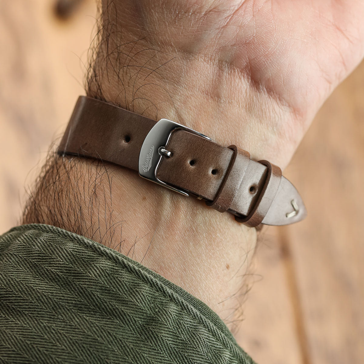 Vòng tay Montre en Cuir Shell Cordovan Cromford Horween - Marron Moyen