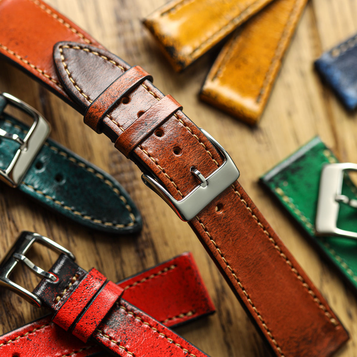Dây đeo đồng hồ da thật Radstock Vintage - Màu đỏ tươi