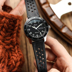 WatchGecko Missouri élégant en cuir perforé noir - Bracelet de montre sophistiqué