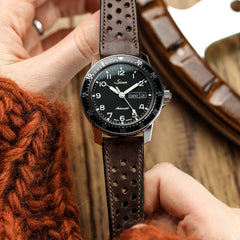 Lav Strap và Cuir Perforé Missouri de WatchGecko - Marron Foncé Élégant
