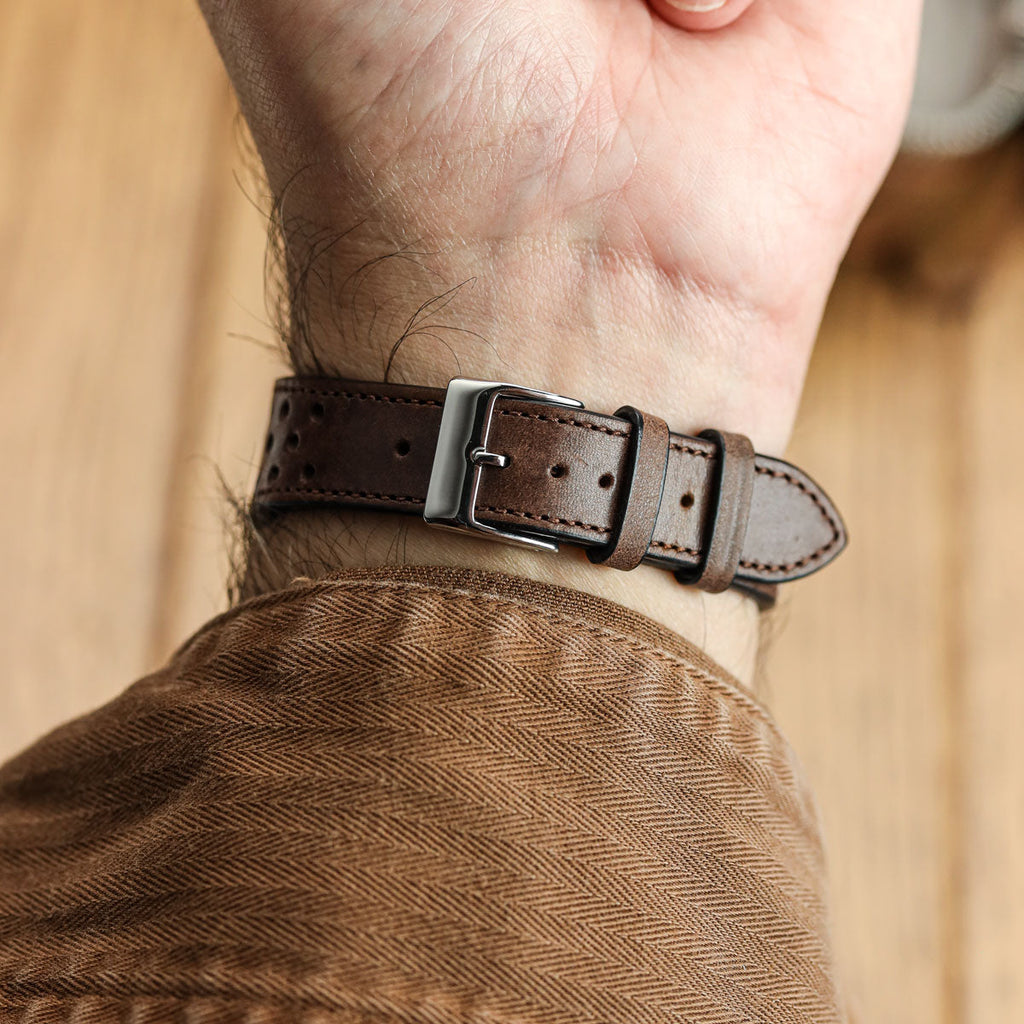Lav Strap và Cuir Perforé Missouri de WatchGecko - Marron Foncé Élégant