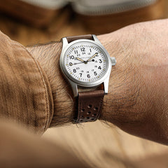 Lav Strap và Cuir Perforé Missouri de WatchGecko - Marron Foncé Élégant