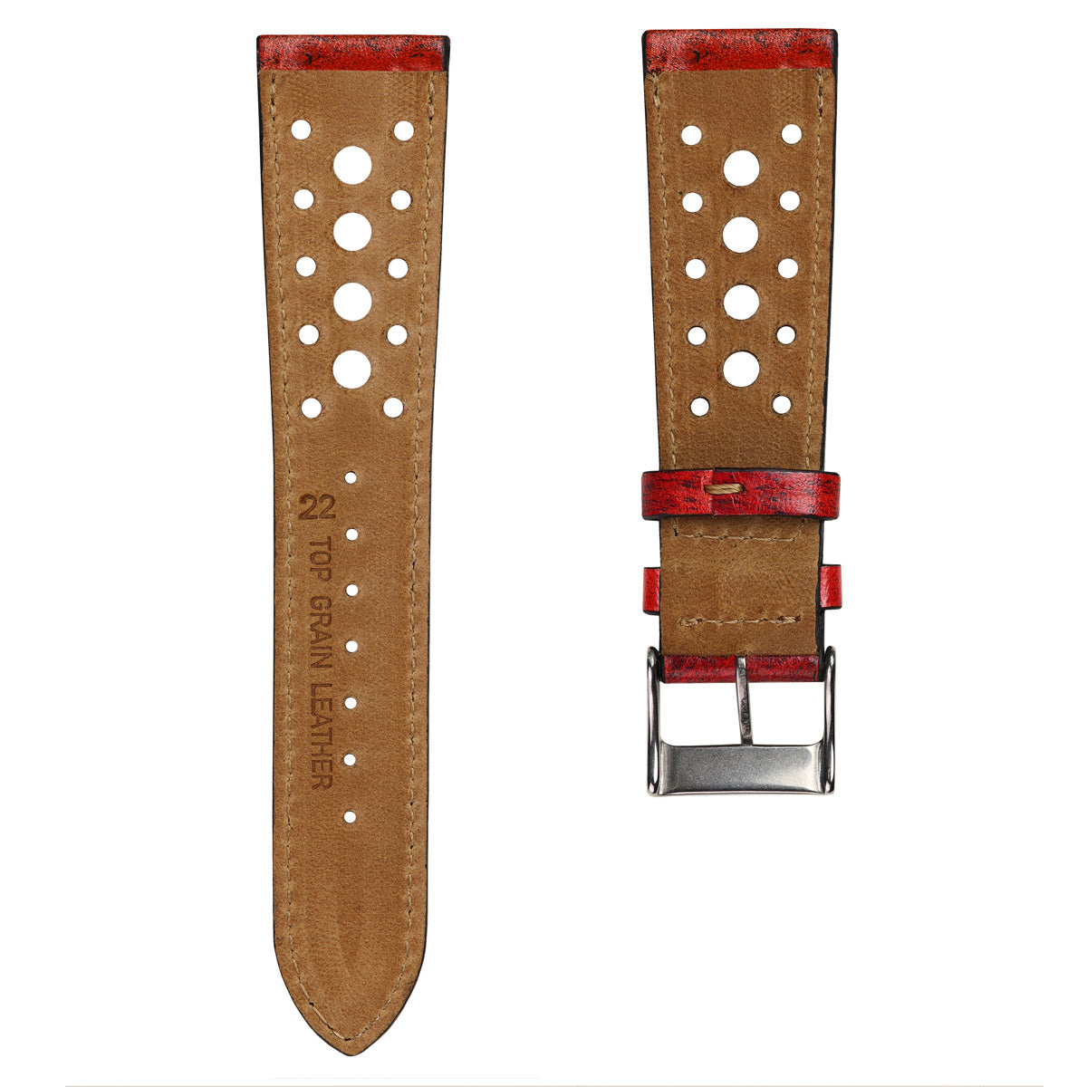 Dây đeo đồng hồ bằng da thật kiểu dáng xe đua Radstock - Màu đỏ tươi