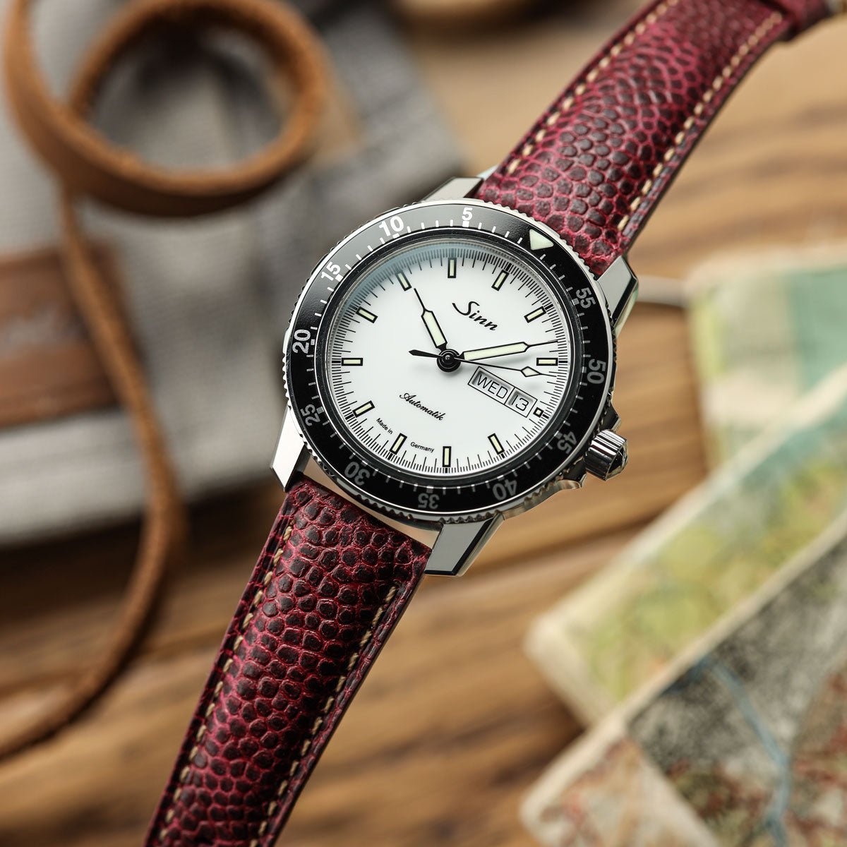 Adassa-Gel đệm Lederarmband für Uhren - Kaviar-Oxblood-Rot