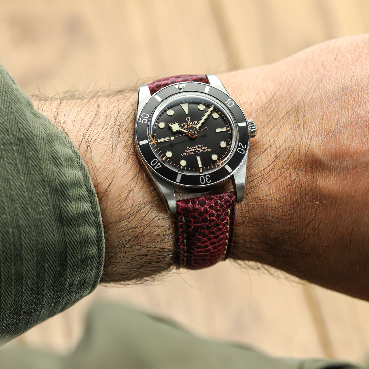 Adassa-Gel đệm Lederarmband für Uhren - Kaviar-Oxblood-Rot