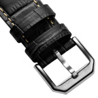 Vòng tay pour montre en cuir véritable avec họa tiết cá sấu Carolina - Noir Intense